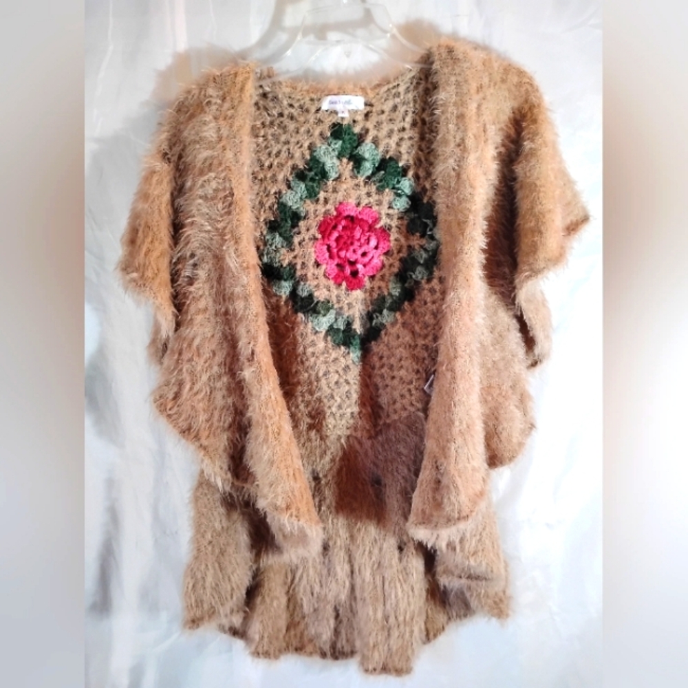 Vintage soho chick hand embroidery Mohair vest shabby boho retro hipster - Picture 10 of 12